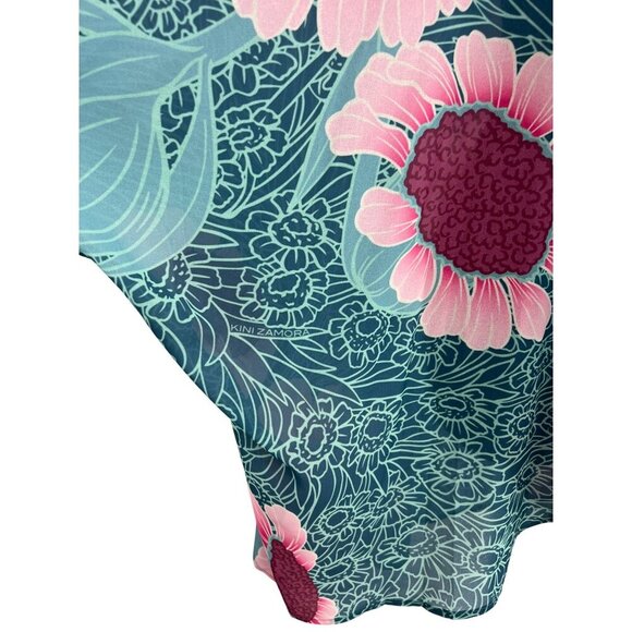 Kini Zamora Women Floral Kimono Cardigan Pink Teal One Size OS Hawaii Cover Up - Picture 5 of 7